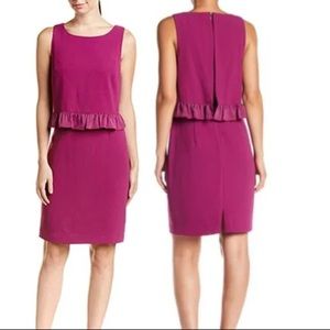 Trina Turk Amethyst Purple Tieges‎ Ruffle Popover Crepe Sheath Day Dress NWT 10